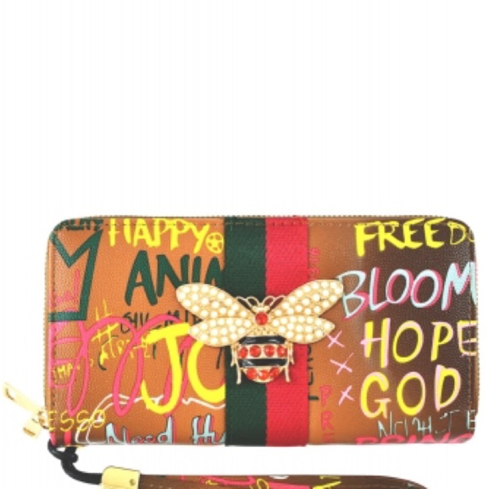 Colorful Graffiti Wallet with Bee Accent